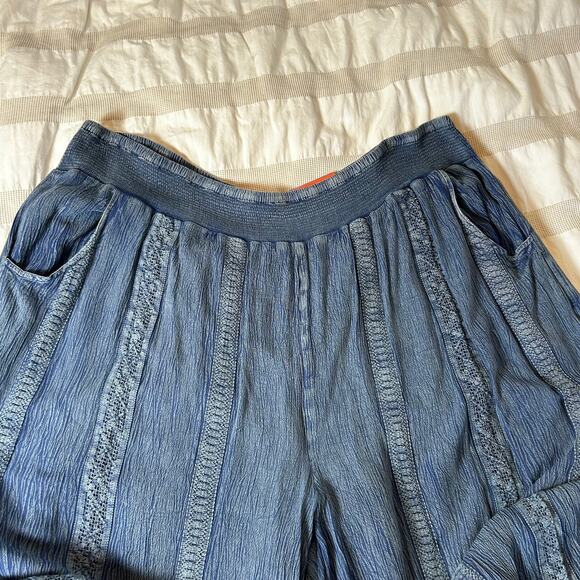 Bunulu Denim Look Crinkle Elasticated Waist Fit n Flare Capri Pant 3X - Picture 10 of 10